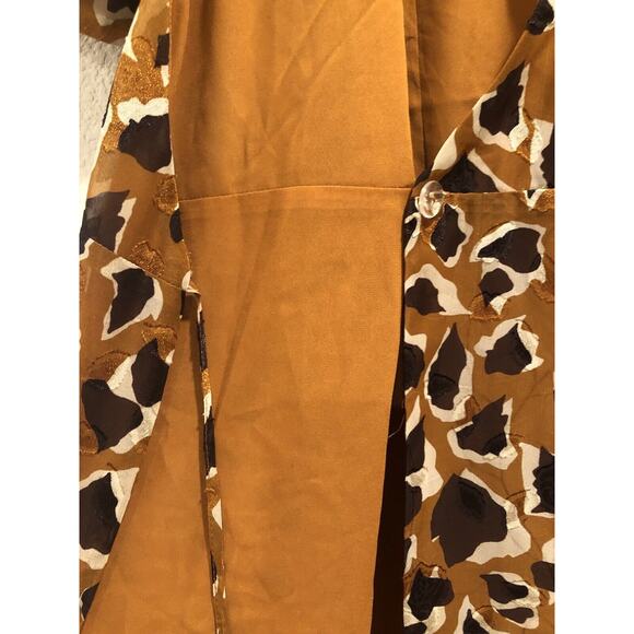 J.O.A NWT Brown Multicolor Dotted + Spotted V-Neck Wrap Mini Dress Size S - Picture 7 of 13